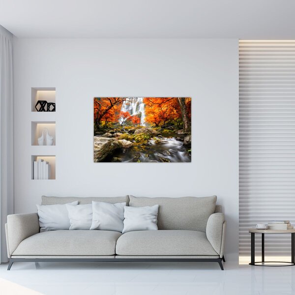 Kép - Vízesések őszi tájban, narancssárga (90x60 cm)