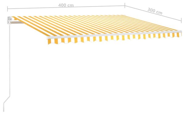 Sárga és fehér kézzel kihúzható LED-es napellenző 400 x 300 cm