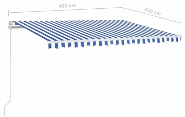 Kék és fehér kézzel kihúzható napellenző 400 x 350 cm