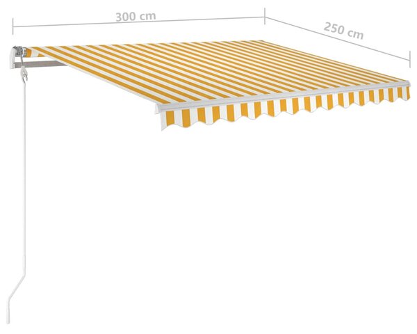 Sárga-fehér szélérzékelős és LED-es napellenző 300x250 cm