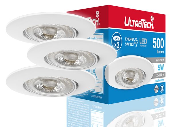 UltraTech LED spot 5W 500lm 4000K 36fokos, fehér, 3db/csomag