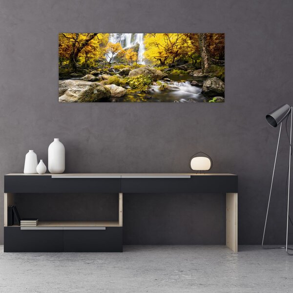 Kép - Vízesések őszi tájban, sárga (120x50 cm)