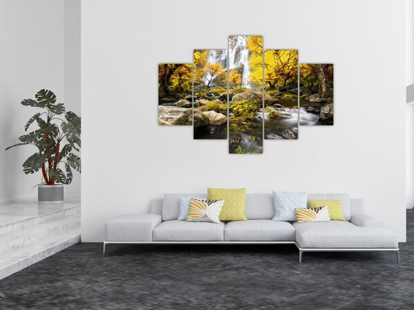 Kép - Vízesések őszi tájban, sárga (150x105 cm)