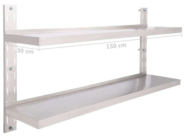 VidaXL Konyhai Fali Polc - Rozsdamentes Acél - 150x30 cm