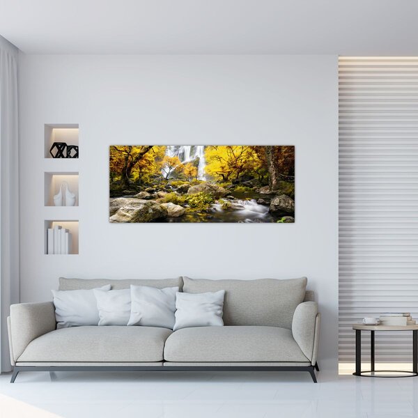Kép - Vízesések őszi tájban, sárga (120x50 cm)