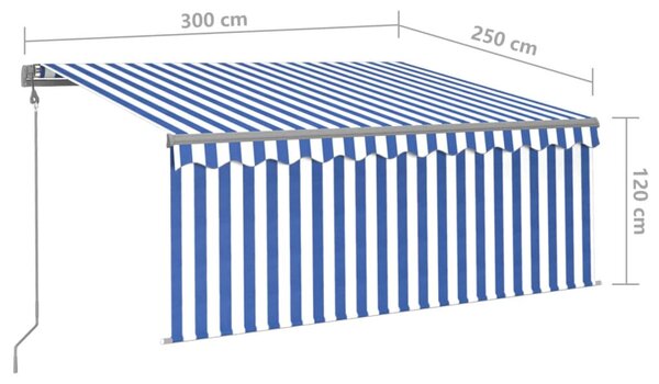 Kék és fehér automata napellenző redőnnyel 3 x 2,5 m