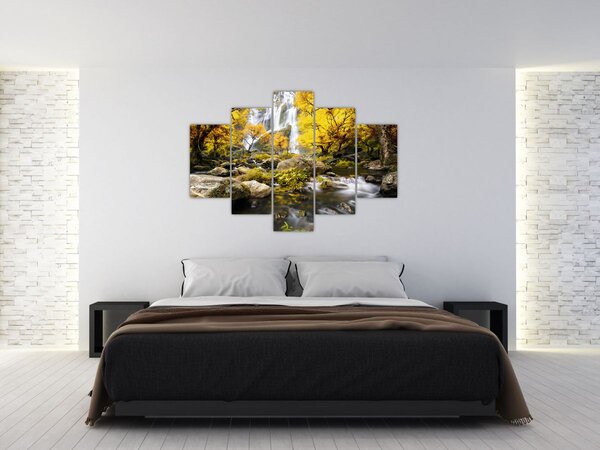 Kép - Vízesések őszi tájban, sárga (150x105 cm)