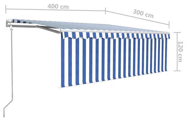 Kék és fehér automata napellenző redőnnyel 4 x 3 m