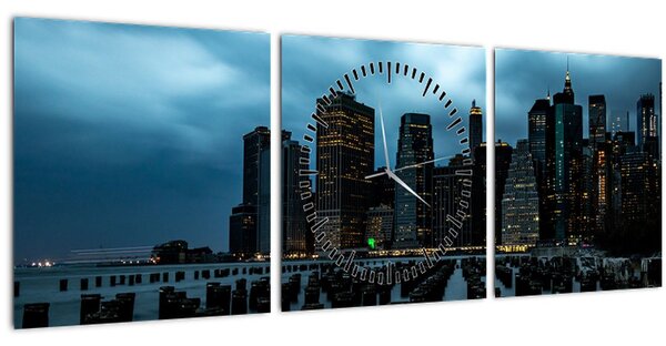 Kép - Kilátás a New York-i felhőkarcolókra (órával) (90x30 cm)