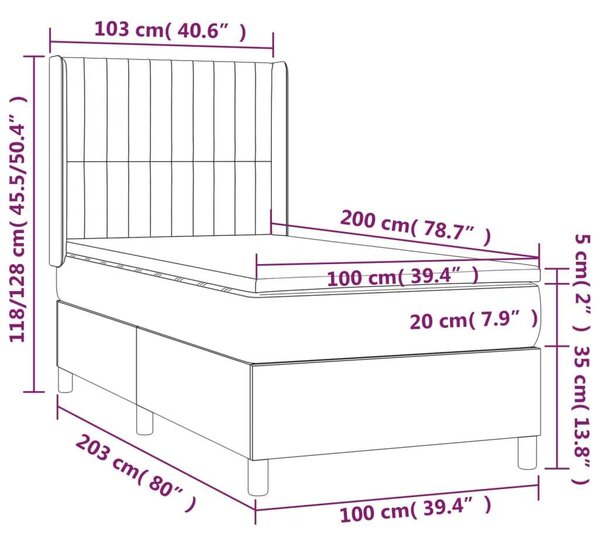 VidaXL sötétbarna szövet rugós ágy matraccal 100 x 200 cm