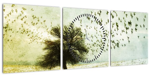 Kép - Festett madárállomány (órával) (90x30 cm)