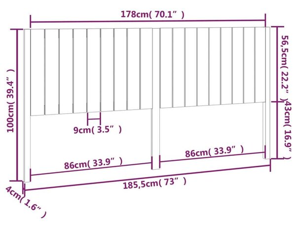 VidaXL tömör fenyőfa ágyfejtámla 185,5x4x100 cm