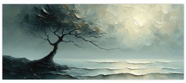 Kép - Olajfestmény egy fa az óceánnal (120x50 cm)