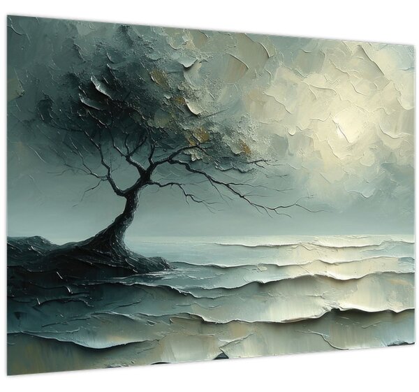 Kép - Olajfestmény egy fa az óceánnal (70x50 cm)