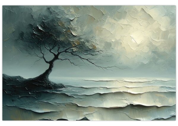 Kép - Olajfestmény egy fa az óceánnal (90x60 cm)