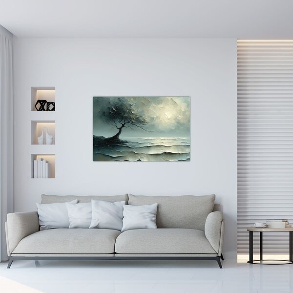 Kép - Olajfestmény egy fa az óceánnal (90x60 cm)