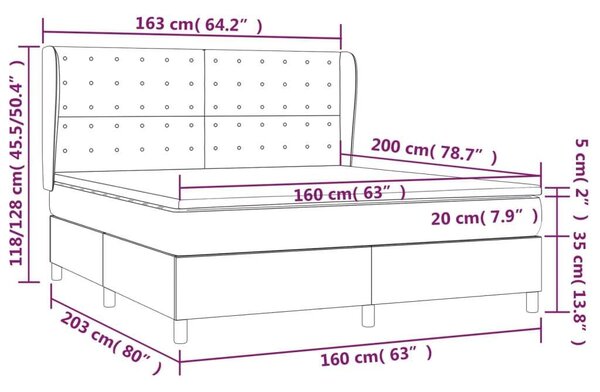 VidaXL sötétszürke szövet rugós ágy matraccal 160 x 200 cm