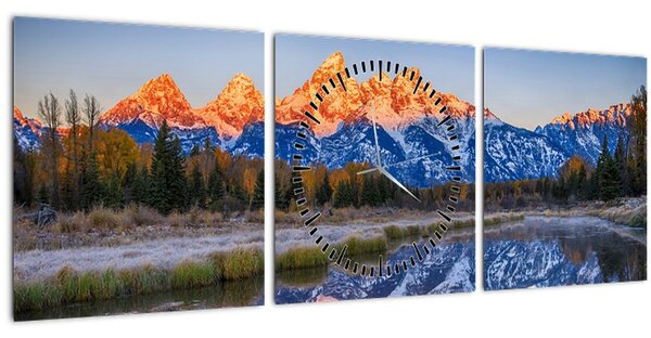 A havas hegycsúcsok képe (órával) (90x30 cm)