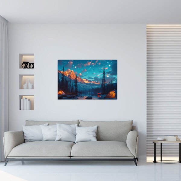 Kép - Kempingezés a hegyekben (90x60 cm)