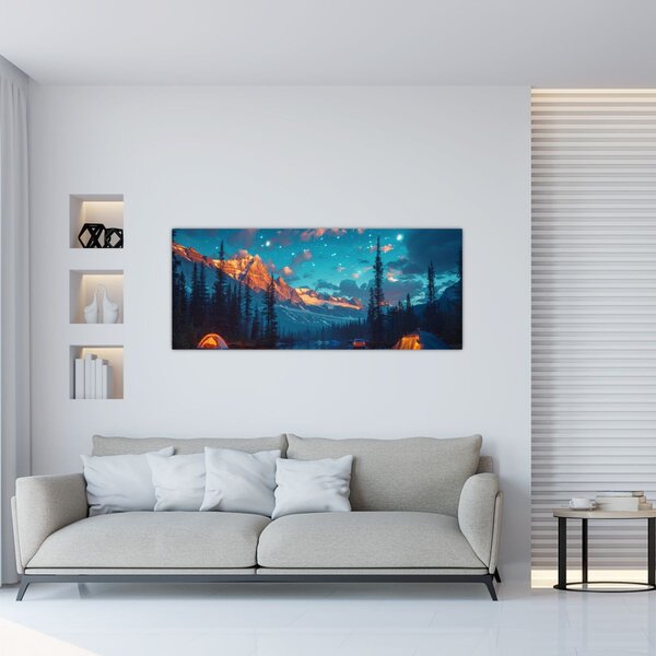 Kép - Kempingezés a hegyekben (120x50 cm)