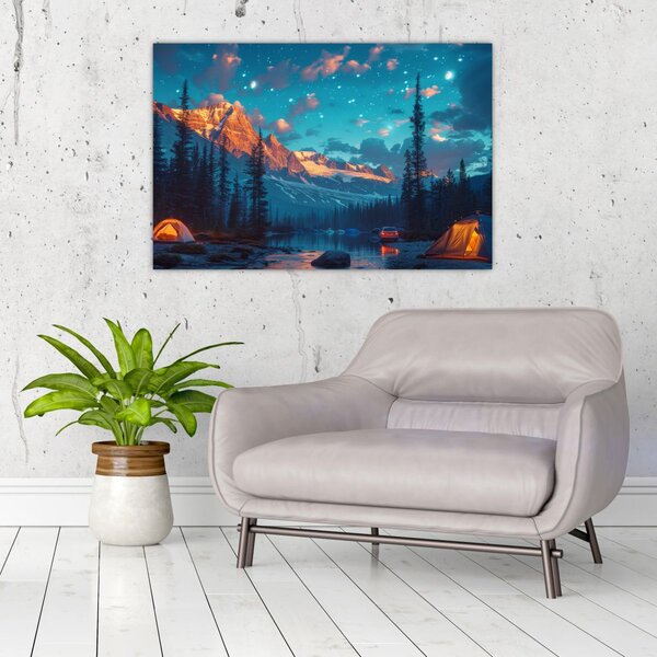 Kép - Kempingezés a hegyekben (90x60 cm)