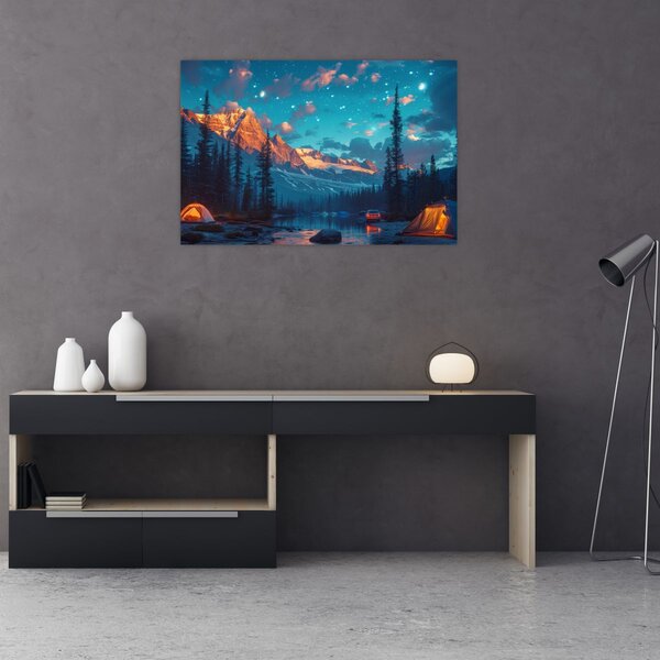 Kép - Kempingezés a hegyekben (90x60 cm)