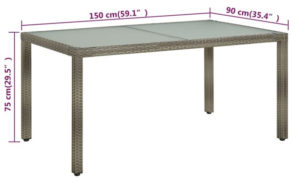 Szürke polyrattan és edzett üveg kerti asztal 150 x 90 x 75 cm