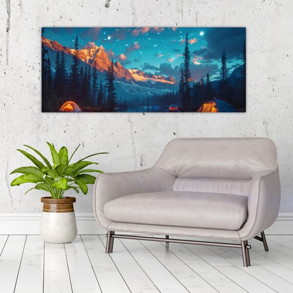 Kép - Kempingezés a hegyekben (120x50 cm)