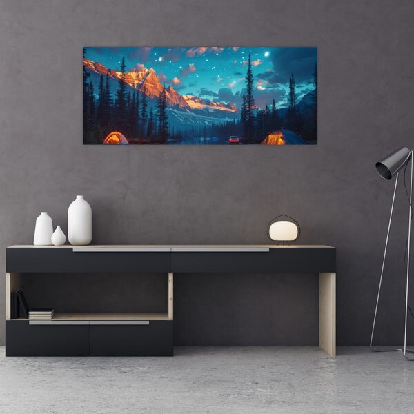 Kép - Kempingezés a hegyekben (120x50 cm)