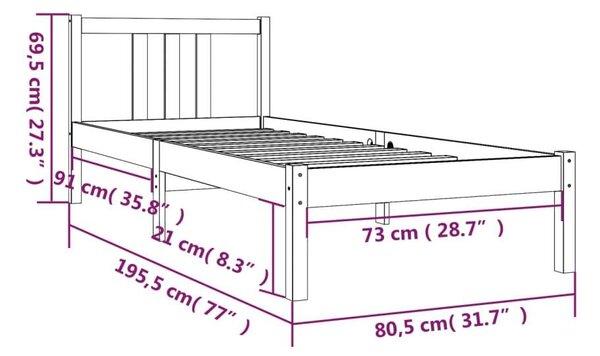 VidaXL Small Single tömör fa ágykeret 75 x 190 cm