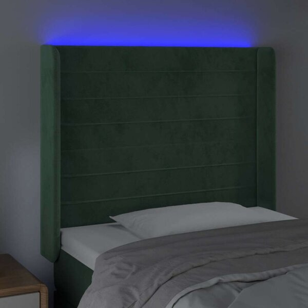 VidaXL sötétzöld bársony LED-es fejtámla 93x16x118/128 cm