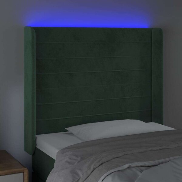 VidaXL sötétzöld bársony LED-es fejtámla 93x16x118/128 cm