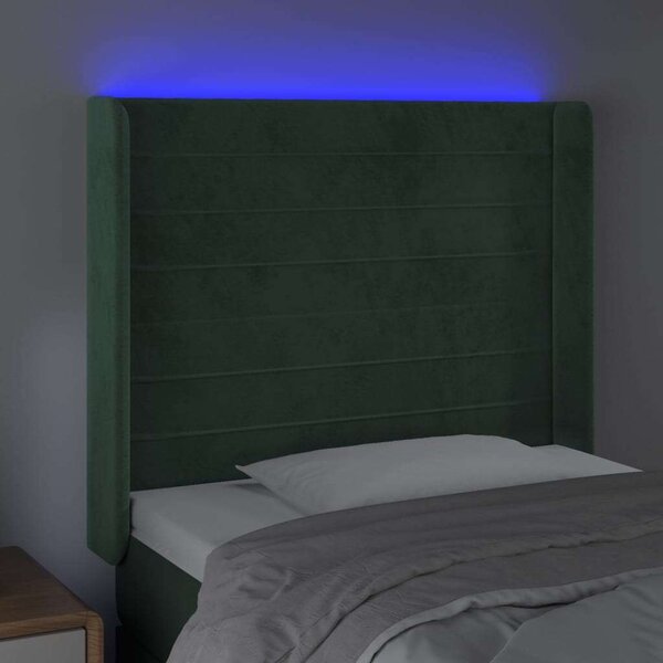 VidaXL sötétzöld bársony LED-es fejtámla 93x16x118/128 cm