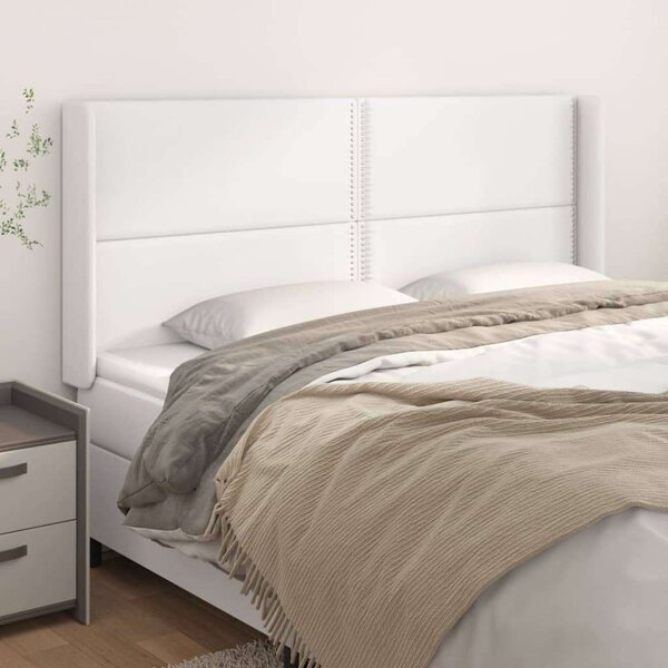 VidaXL Fehér Műbőr Ágyfejtámla Szárnyakkal - 203x16x118/128 cm