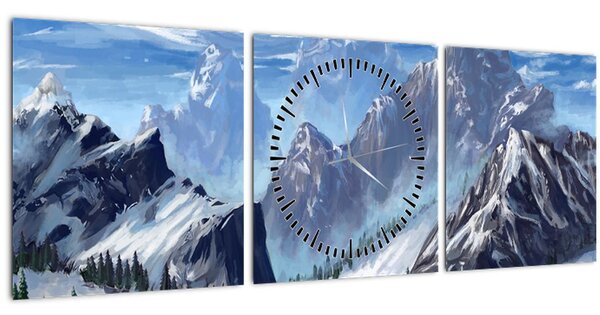 Kép - Festett hegyek (órával) (90x30 cm)