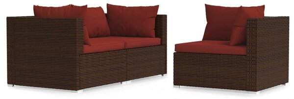 3 részes barna polyrattan kerti bútorszett párnákkal