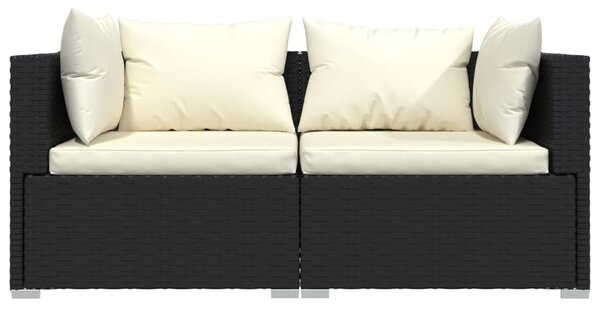 3 részes fekete polyrattan kerti ülőgarnitúra párnákkal