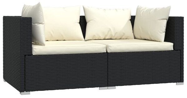 3 részes fekete polyrattan kerti ülőgarnitúra párnákkal