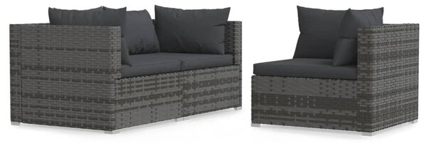 3 részes szürke polyrattan kerti ülőgarnitúra párnákkal