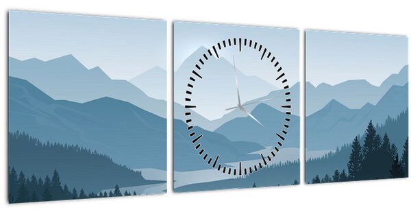 Kép - a hegyek grafikája (órával) (90x30 cm)