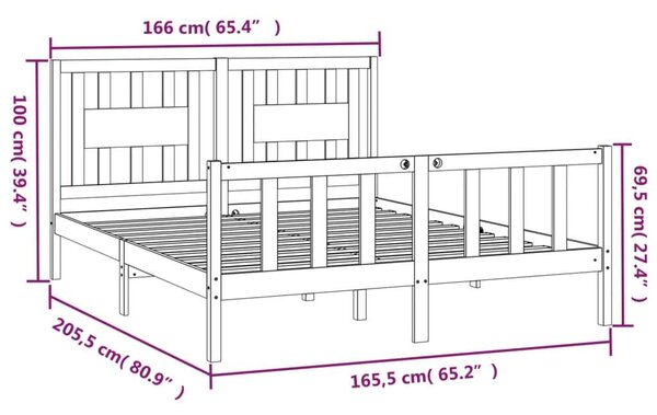 VidaXL tömör fenyőfa ágykeret fejtámlával 160 x 200 cm