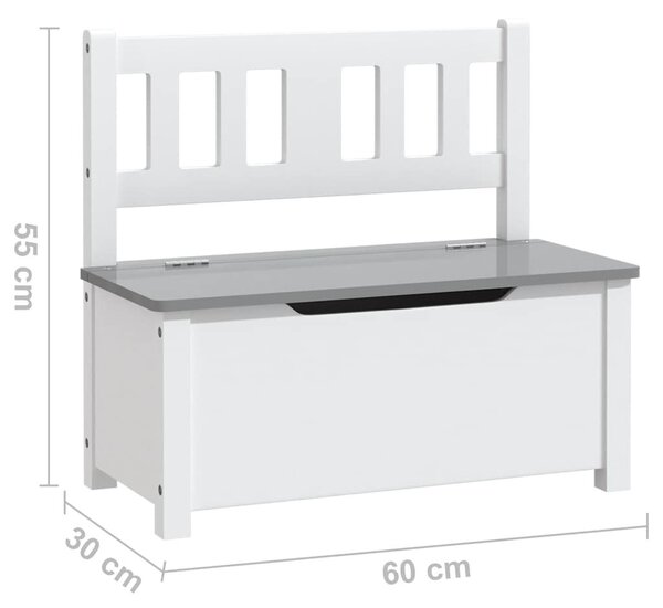 Fehér-szürke MDF gyermek tárolópad 60 x 30 x 55 cm