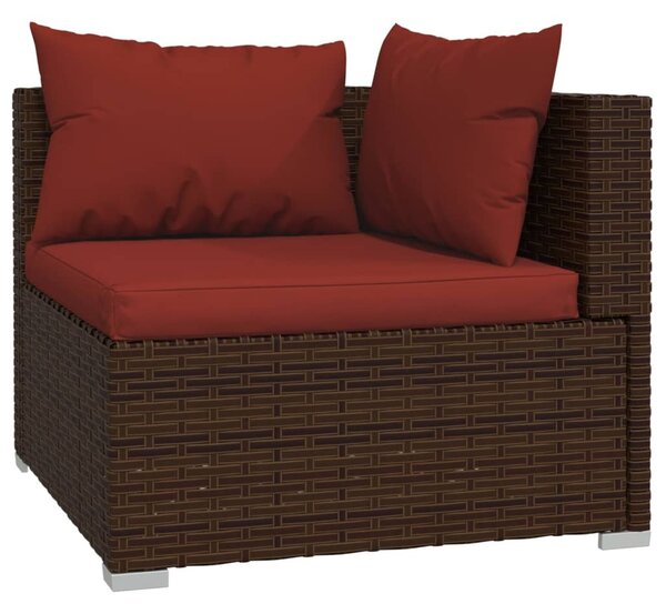 3 részes barna polyrattan kerti bútorszett párnákkal
