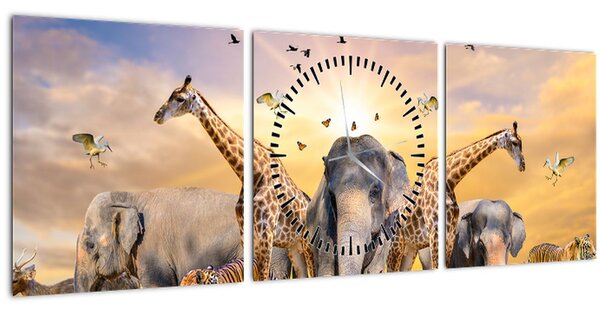 Kép - Afrikai állatok (órával) (90x30 cm)