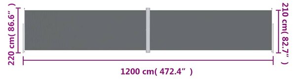 Antracitszürke behúzható oldalsó napellenző 220 x 1200 cm
