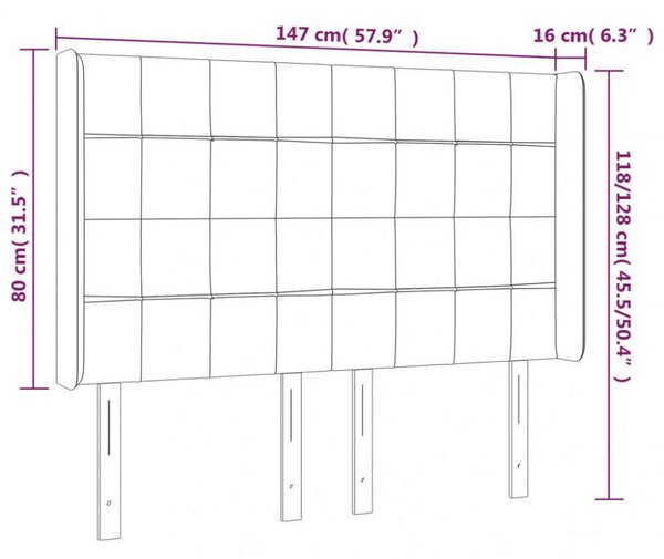 VidaXL fekete bársony LED-es fejtámla 147x16x118/128 cm