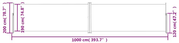 Kék behúzható oldalsó napellenző 200 x 1000 cm
