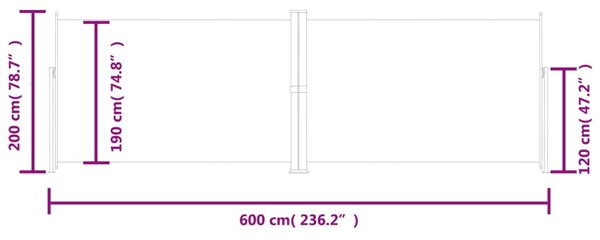 Fekete behúzható oldalsó napellenző 200 x 600 cm