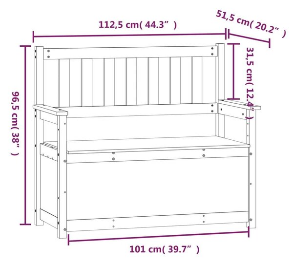 VidaXL Fehér Fenyőfa Pad Tárolóval - 112,5x51,5x96,5 cm