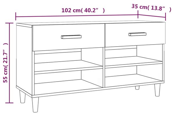 Magasfényű fehér szerelt fa cipőszekrény 102x35x55 cm